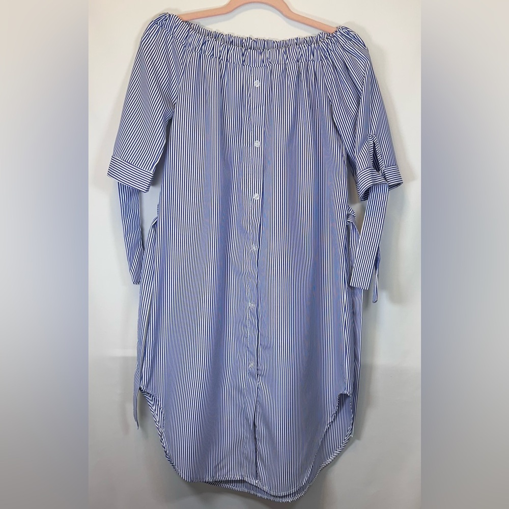 SHEIN Off Shoulder Blue Striped Shirt Dress Size Large